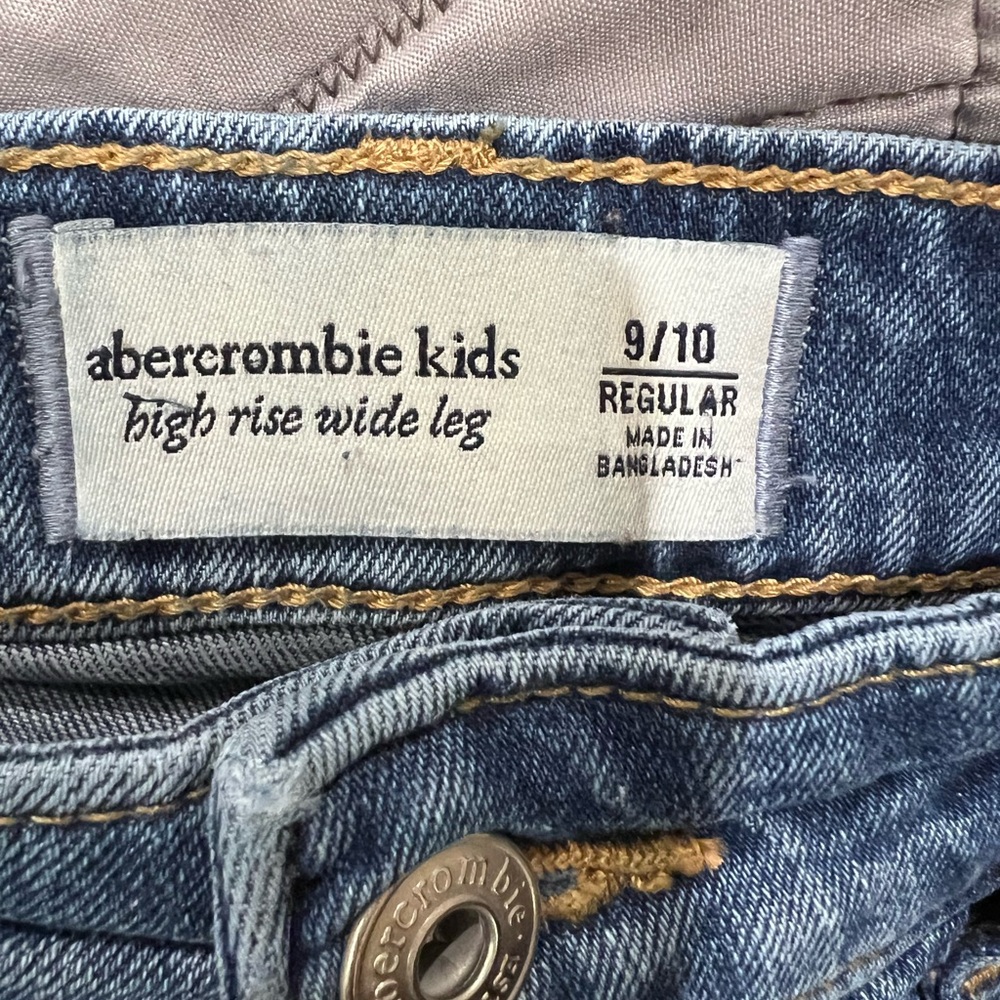 abercrombie kids light blue denim high-rise wide leg jeans